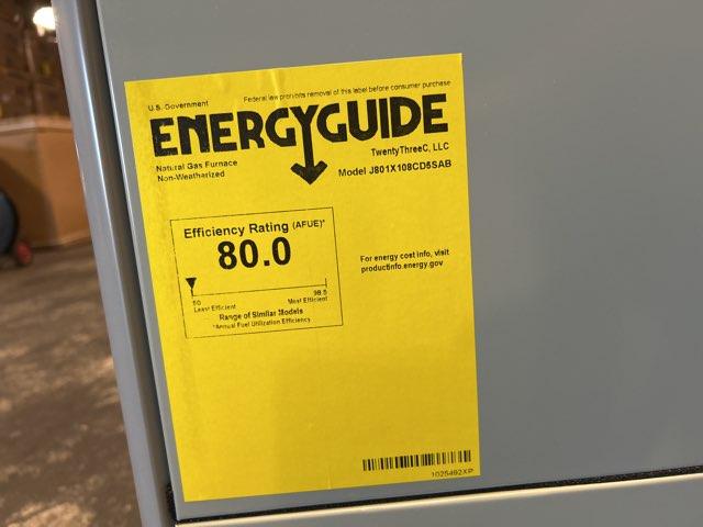 108,000 BTU Single-Stage Downflow ECM Multi Speed Gas Furnace 80% AFUE 115/60/1 CFM: 2275