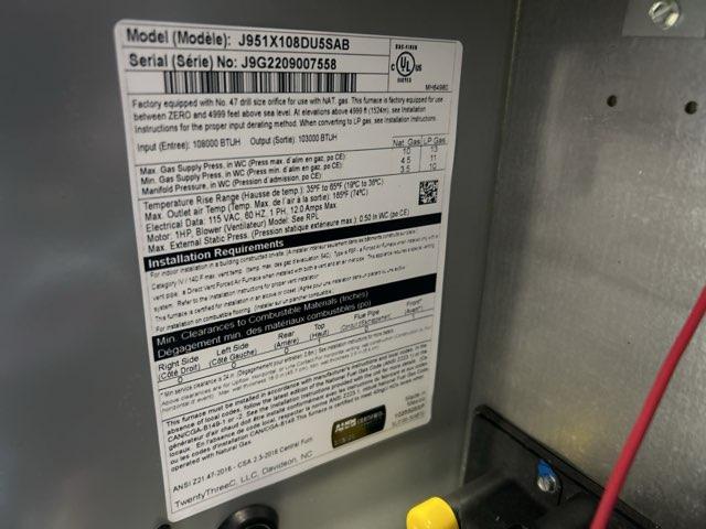 108,000 BTU Single-Stage Upflow/Horizontal ECM Multi Speed Gas Furnace 95% AFUE 115/60/1 CFM: 2330