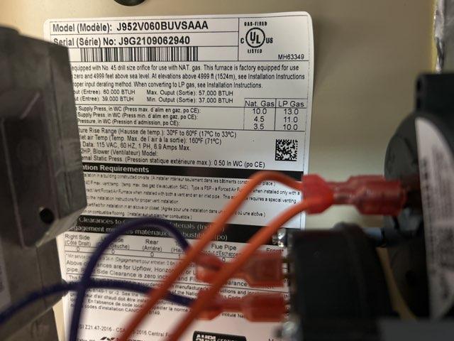 60,000 BTU Two-Stage Upflow/Horizontal ECM Variable Speed Gas Furnace 95% AFUE 115/60/1 CFM: 1420