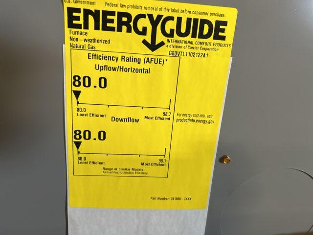 105,000 BTU Low NOx Two-Stage Multiposition ECM Variable Speed Gas Furnace 80% 115/60/1 CFM: 2200