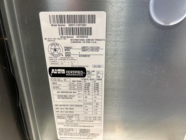 105,000 BTU Low NOx Two-Stage Multiposition ECM Variable Speed Gas Furnace 80% 115/60/1 CFM: 2200