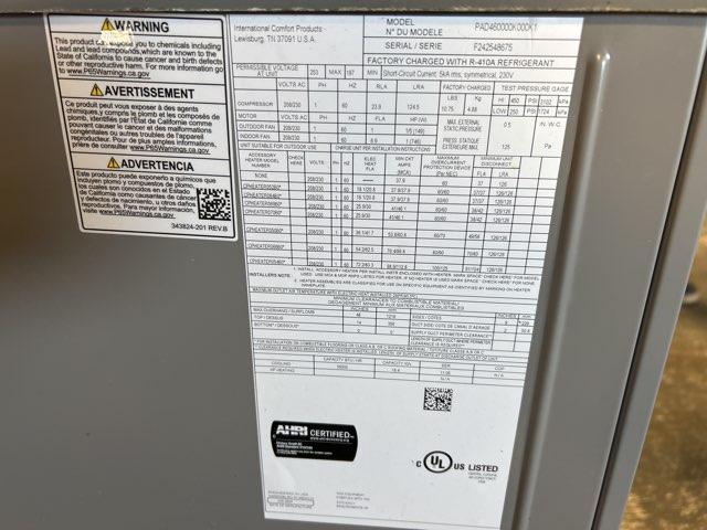 5 Ton Single-Stage Convertible Packaged Air Conditioning Unit, 13.4 SEER2, 208-230/60/1, R410A