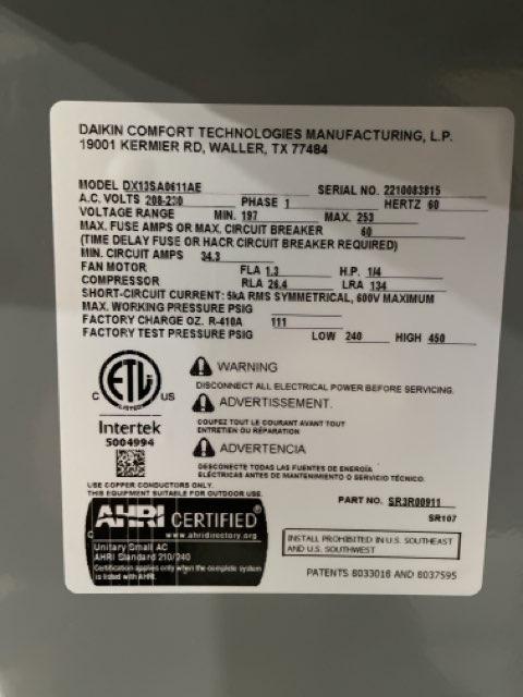 5 Ton Single-Stage Split-System Air Conditioner 208-230/60/1 R410A 13 SEER