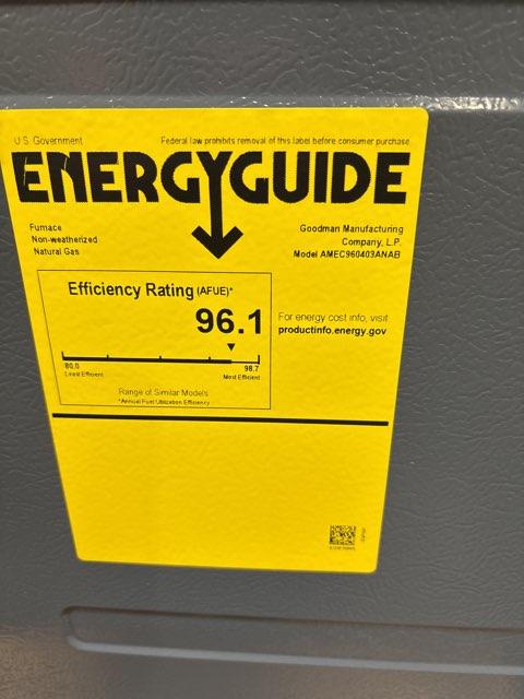 40,000 BTU Low NOx Two-Stage Upflow/Horizontal ECM Multi Speed Gas Furnace 96%  115/60/1 CFM: 1200