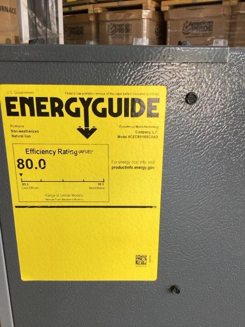 100,000 BTU Low NOx 1-Stg Downflow/Horizontal ECM Multi Speed Gas Furnace 80% 115/60/1 CFM: 2000