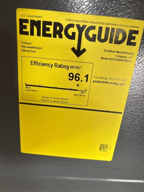 40,000 BTU Low NOx Two-Stage Downflow/Horizontal ECM Multi Speed Gas Furnace 96% 115/60/1 CFM: 1200