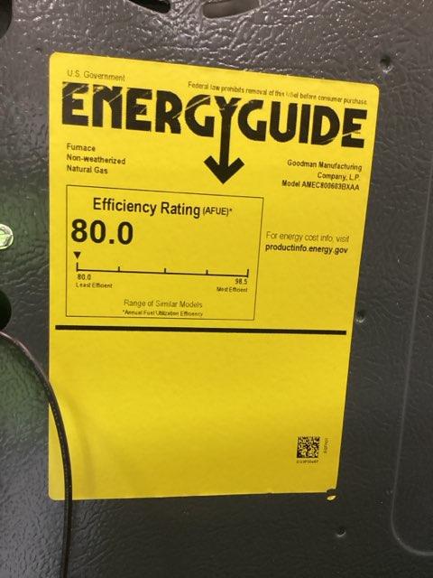60,000 BTU Low NOx Two-Stage Upflow/Horizontal ECM Multi Speed Gas Furnace 80% 115/60/1 CFM: 1200