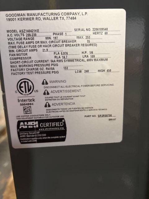 3.5 Ton Single-Stage Split-System Heat Pump 208-230/60/1 R410A 14 SEER