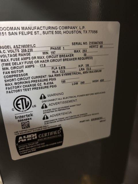 2.5 Ton Single-Stage Split-System Heat Pump 208-230/60/1 R410A 16 SEER