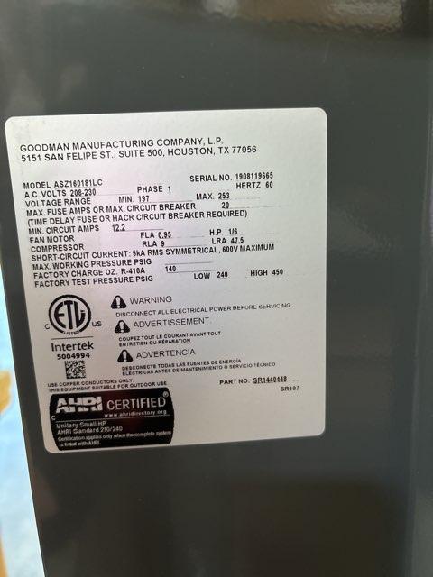 1.5 Ton Single-Stage Split-System Heat Pump 208-230/60/1 R410A 16 SEER