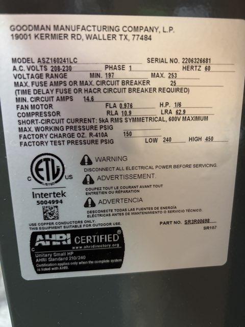 2 Ton Single-Stage Split-System Heat Pump 208-230/60/1 R410A 16 SEER