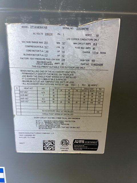 3 Ton Single-Stage Convertible Packaged Heat Pump Unit, 14 SEER, 208-230/60/1, R410A