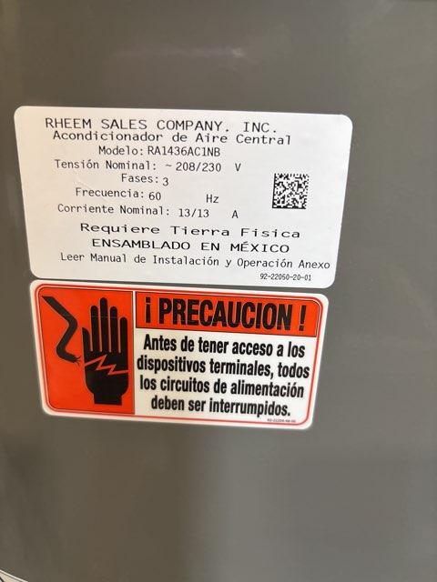 COMMERCIAL USE ONLY! 3 Ton Single-Stage Split-System Air Conditioner; 208-230/60/3, R410A, 14 SEER