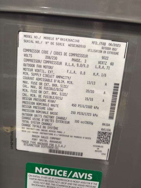 COMMERCIAL USE ONLY! 3 Ton Single-Stage Split-System Air Conditioner; 208-230/60/3, R410A, 14 SEER