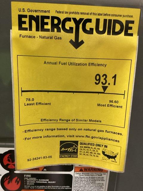 75,000 BTU Mod Horizontal ECM Variable Speed Comm Compatible Gas Furnace 93.1% 115/60/1 CFM: 1200