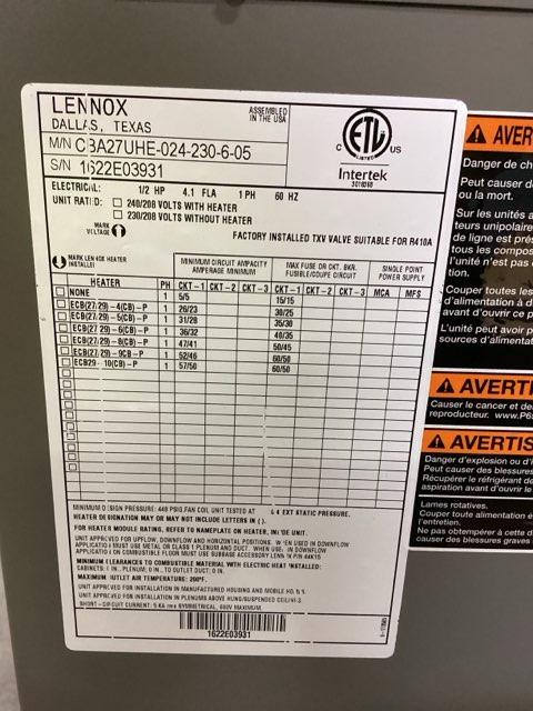 2 Ton AC/HP ECM Upflow/Horizontal Air Handler 208-230/60/1 R-410A CFM 1095