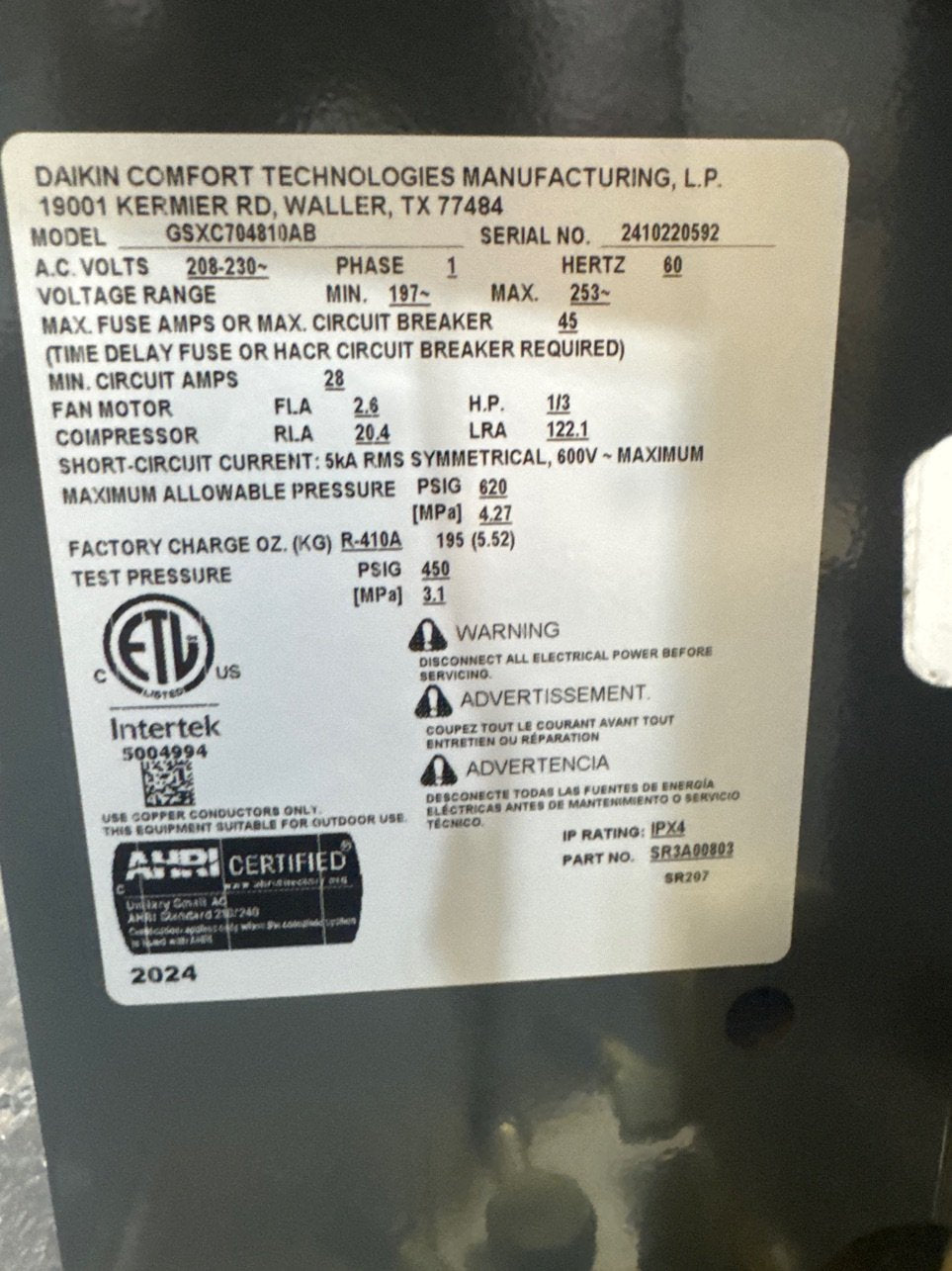 4 Ton 2-Stage Split-System Communicating Air Conditioner; 208-230/60/1, R410A, 17.5 SEER2