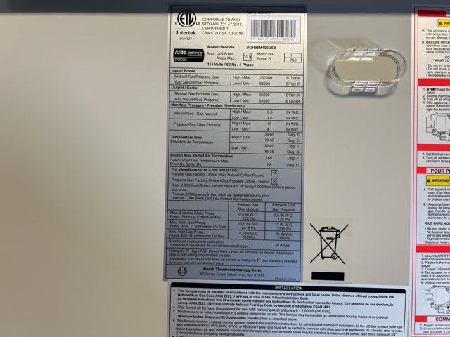 100,000 BTU Two-Stage Upflow/Horizontal ECM Multi Speed Gas Furnace 96% AFUE 115/60/1 CFM: 2095