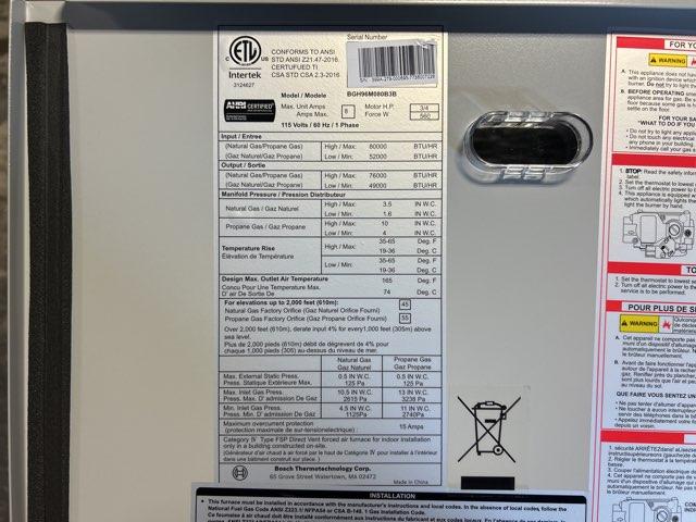 80,000 BTU Two-Stage Upflow/Horizontal ECM Multi Speed Gas Furnace 96% AFUE 115/60/1 CFM: 1271