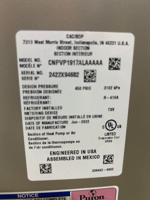 1.5 Ton AC/HP Upflow/Downflow Cased N Coil, R410A CFM 750