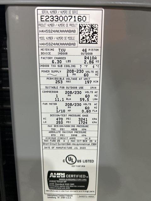 2 Ton Single-Stage Split-System Heat Pump; 208-230/60/1, R410A, 14.3 SEER2