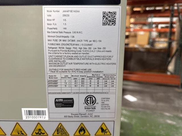 1.5 Ton AC/HP PSC Multiposition Air Handler 208-230/60/1 R-410A CFM 980