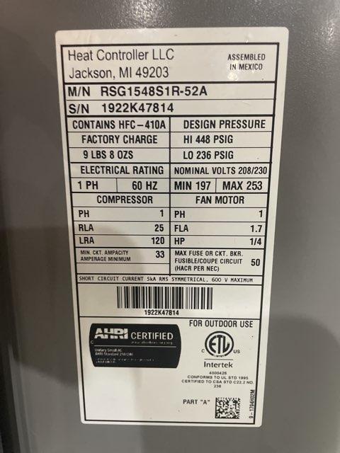 4 Ton Single-Stage Split-System Air Conditioner 208-230/60/1 R410A 13.8 SEER