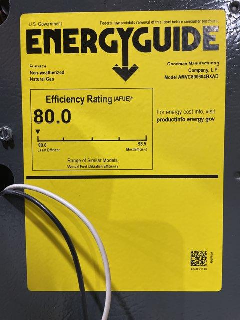 60,000 BTU Low NOx Two-Stage Up/Horz ECM Var Spd Comm Compatible Gas Furnace 80% 115/60/1 CFM: 1600