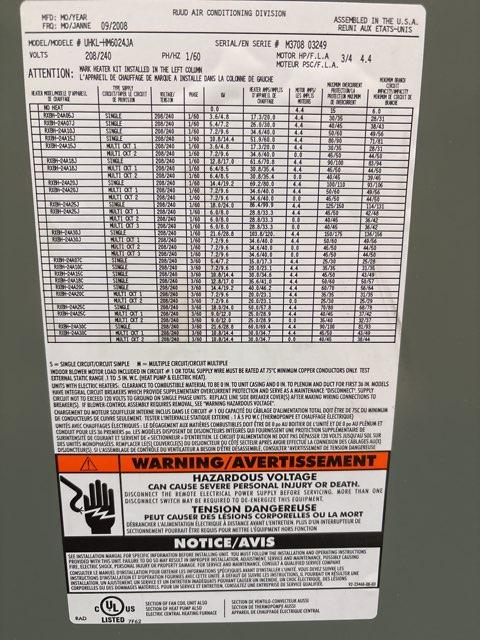 5 Ton AC/HP ECM Upflow/Horizontal Air Handler 208-240/60/1 R-410A CFM 1808