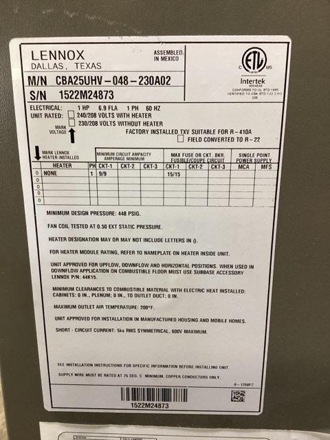 4 Ton AC/HP ECM Upflow/Horizontal Air Handler 208-230/60/1 R-410A CFM 2185