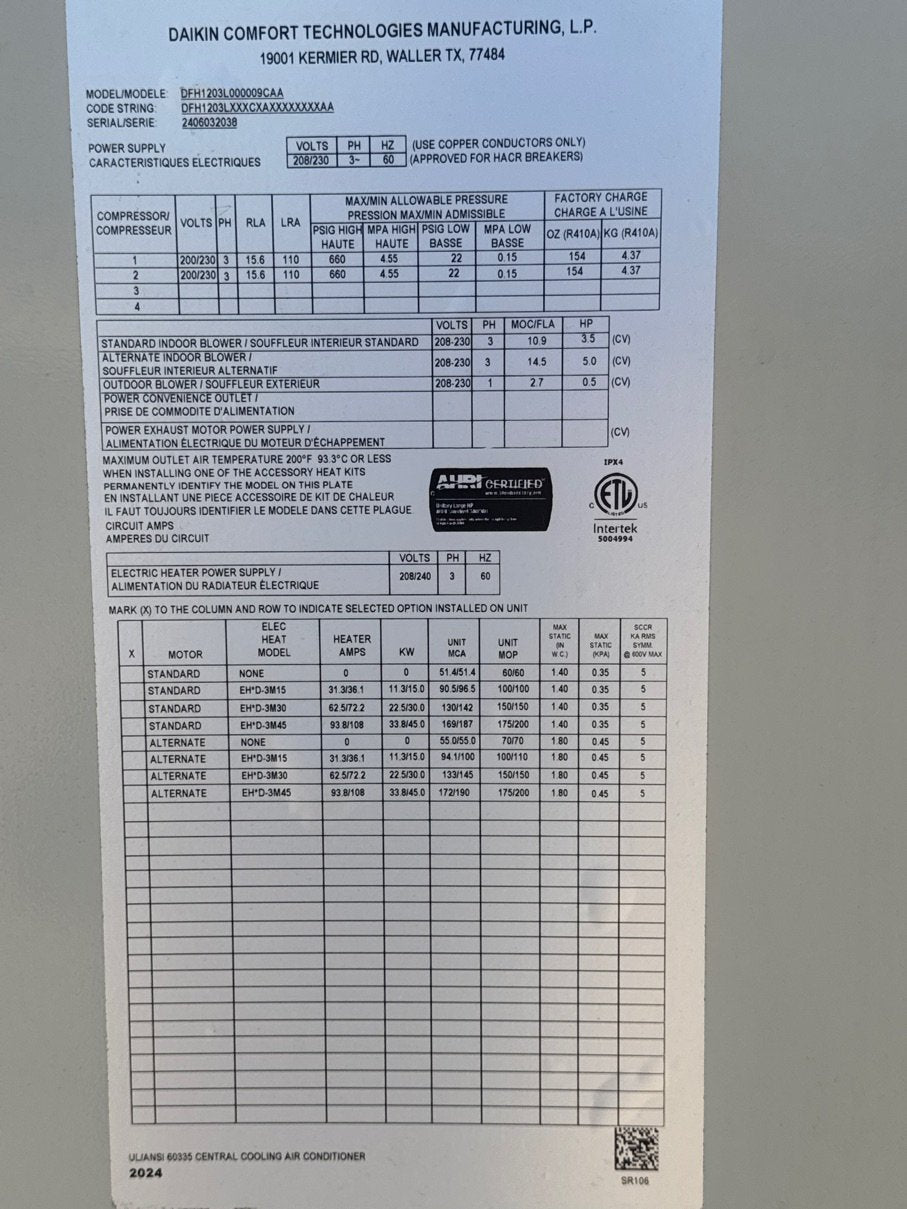 10 Ton Two-Stage Convertible Packaged Heat Pump Unit, 11 EER, 208-230/60/3, R410A