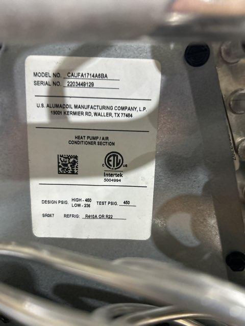 1.5 Ton AC/HP Upflow/Downflow Uncased A Coil, R22/R410A CFM 1200