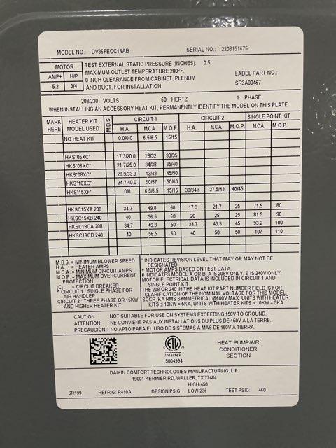 3 Ton AC/HP ECM Communicating Multiposition Air Handler 208-230/60/1 R-410A CFM 1260