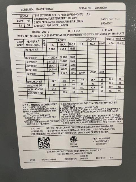 3.5 Ton AC/HP ECM Communicating Multiposition Air Handler 208-230/60/1 R-410A CFM 1320