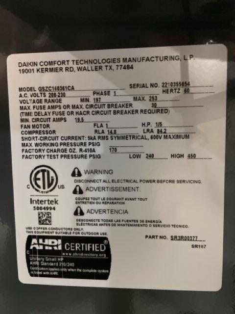 3 Ton Two-Stage Split-System Communicating Compatible Heat Pump 208-230/60/1 R410A 16 SEER