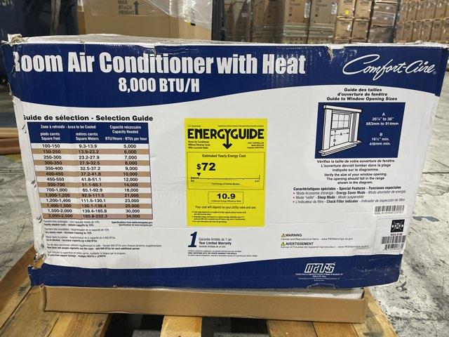 8,000 BTU Window Air Conditioner with Electric Heat, 115/60/1, R-410A