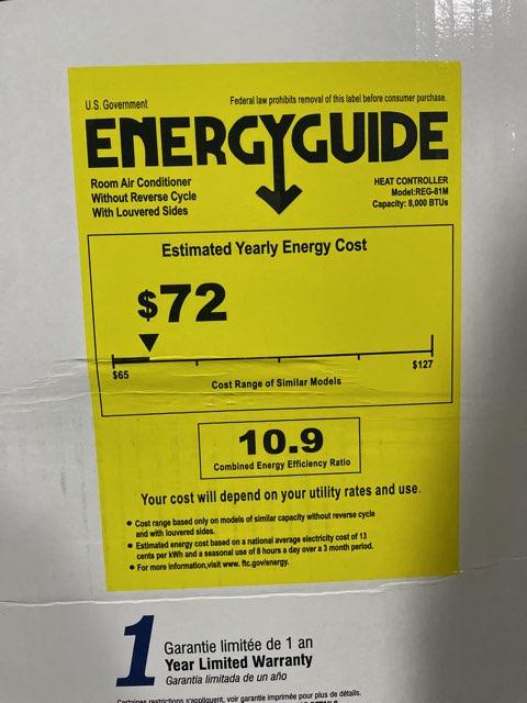 8,000 BTU Window Air Conditioner with Electric Heat, 115/60/1, R-410A