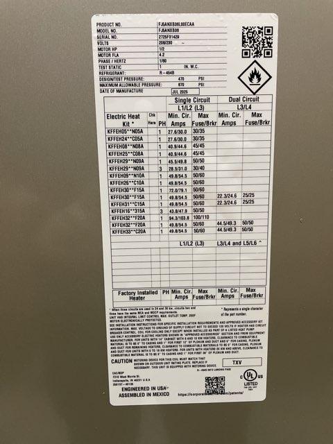 3 Ton 1-Stg SS AC R-454B 14.3 SEER2 with 3 Ton Multi Fan Coil R-454B and 8 kW Heat Kit with Breaker