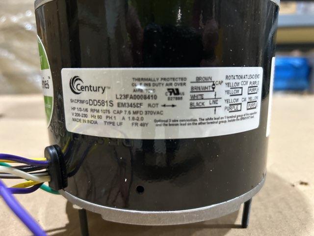 1/3-1/6 HP Fan Motor 208-230/60/1 1075 Rpm 1 Speed