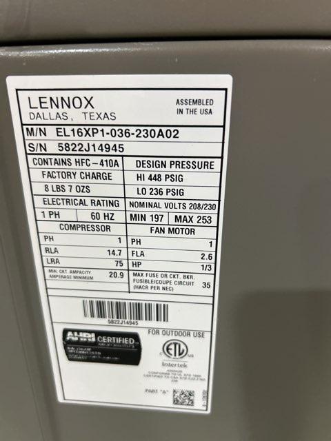 3 Ton Single-Stage Split-System Heat Pump 208-230/60/1 R410A 16 SEER