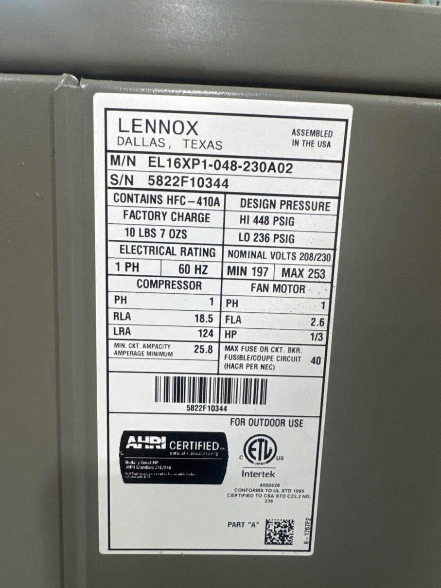 4 Ton Single-Stage Split-System Heat Pump 208-230/60/1 R410A 16 SEER