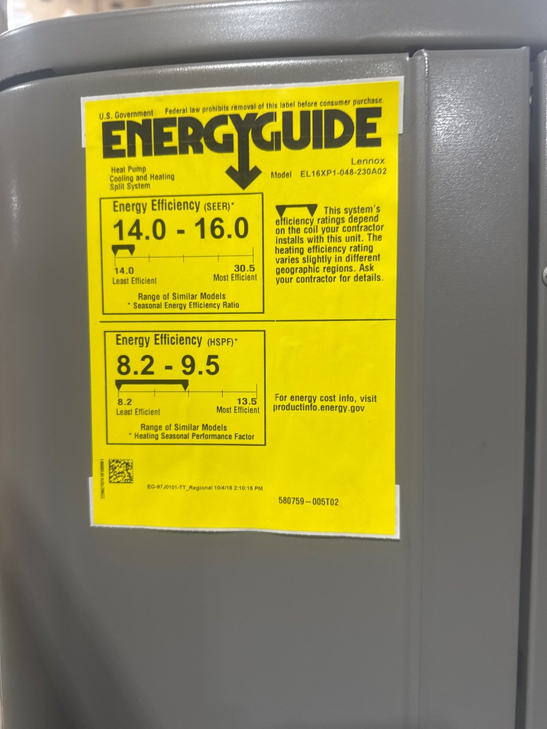 4 Ton Single-Stage Split-System Heat Pump 208-230/60/1 R410A 16 SEER