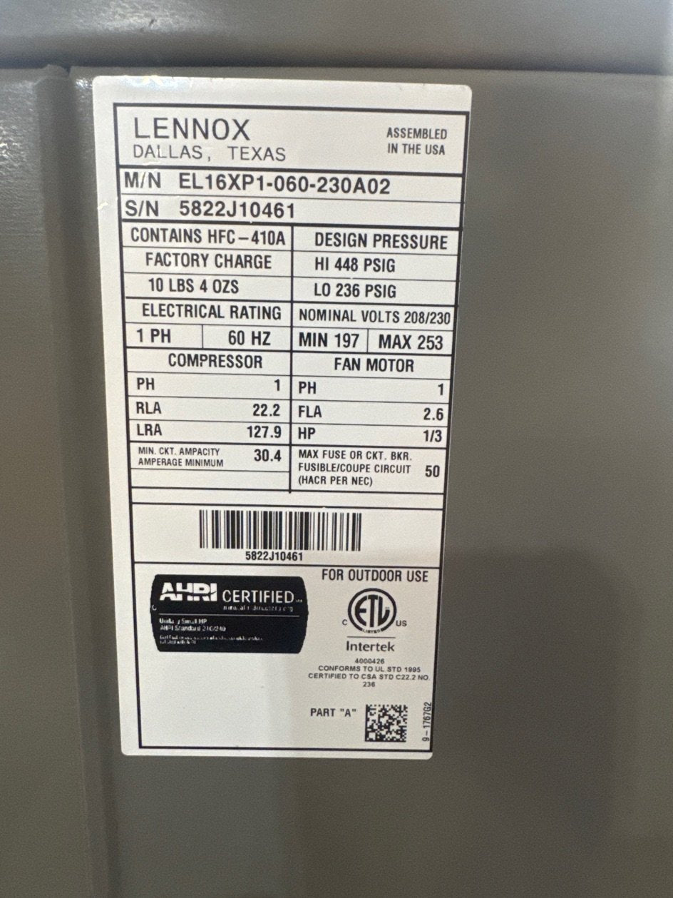 5 Ton Single-Stage Split-System Heat Pump 208-230/60/1 R410A 16 SEER