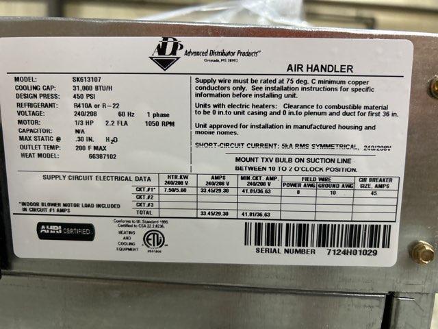 2.5 Ton AC/HP ECM Wall Mounted Air Handler With 7 KW Heat, 208-240/60/1 R-410A CFM 1137