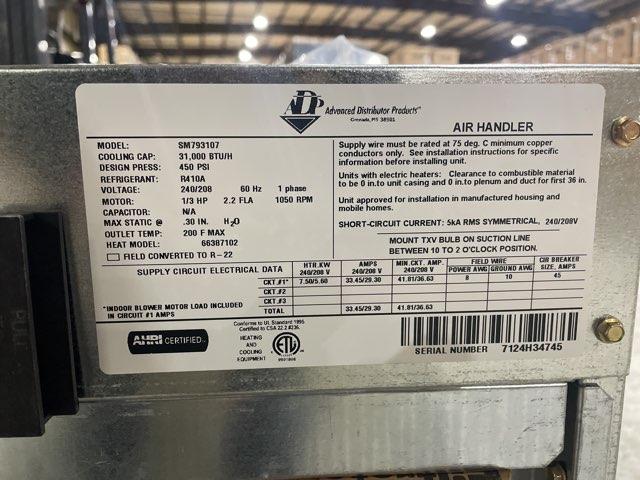 2.5 Ton AC/HP ECM Wall Mounted Air Handler With 7.5 KW Heat, 208-240/60/1 R-410A CFM 1137