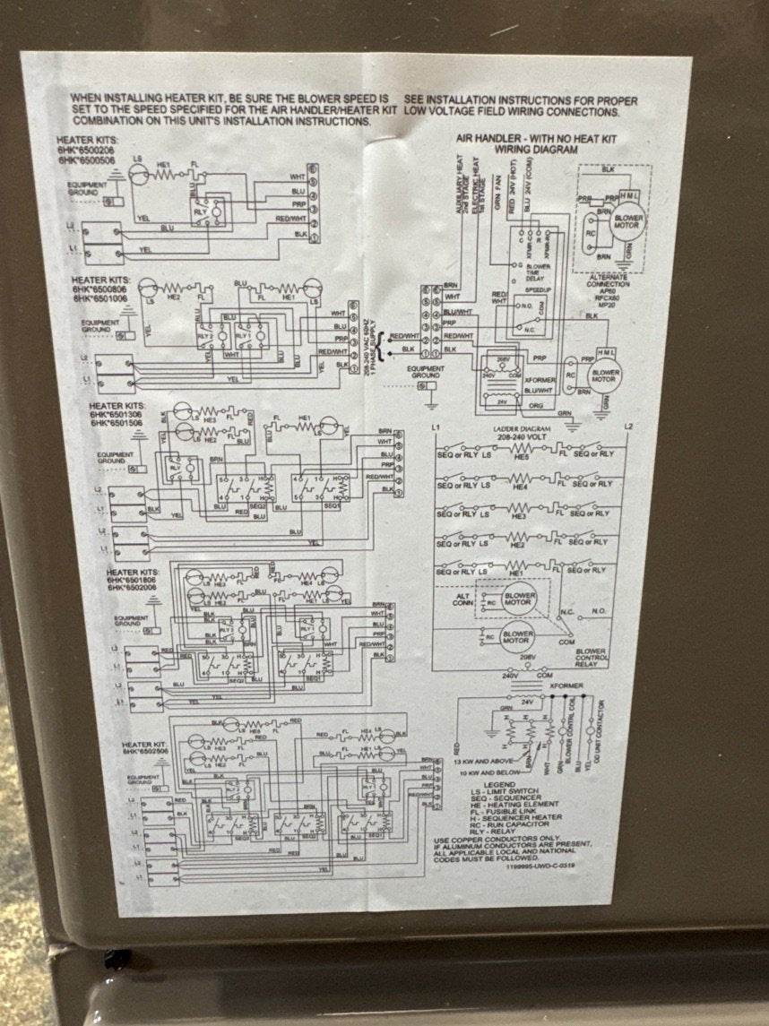 3 Ton AC/HP PSC Multiposition Air Handler 208-230/60/1 R-410A CFM 1200