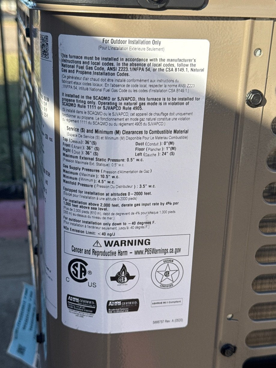 2 Ton Low NOx 1-Stg Convertible Natural Gas/Electric Packaged Unit, 14 SEER, 208-230/60/1, R410A