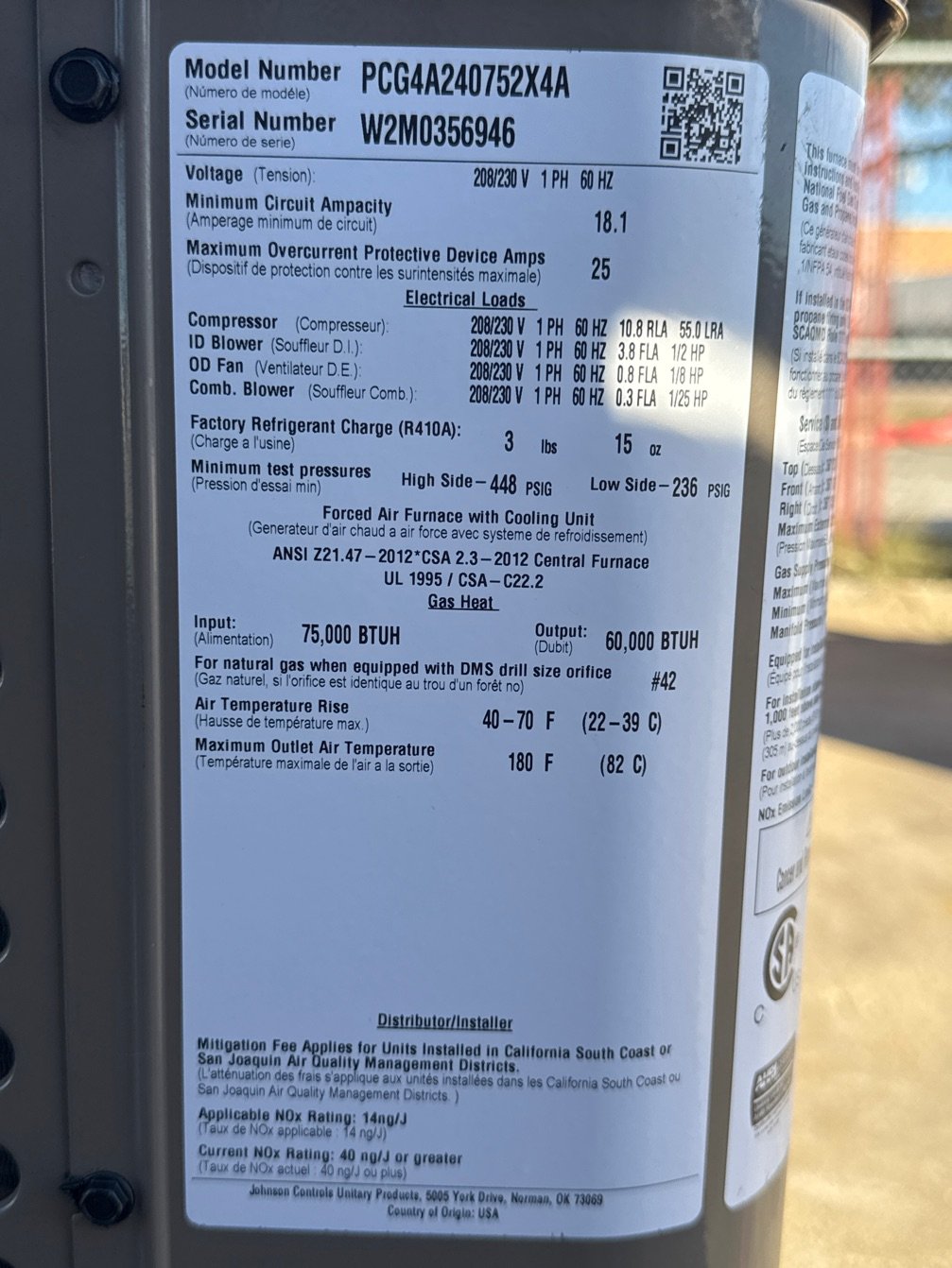2 Ton Low NOx 1-Stg Convertible Natural Gas/Electric Packaged Unit, 14 SEER, 208-230/60/1, R410A