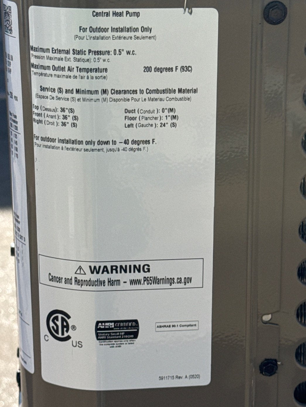 2 Ton Single-Stage Convertible Packaged Heat Pump Unit, 14 SEER, 208-230/60/1, R410A