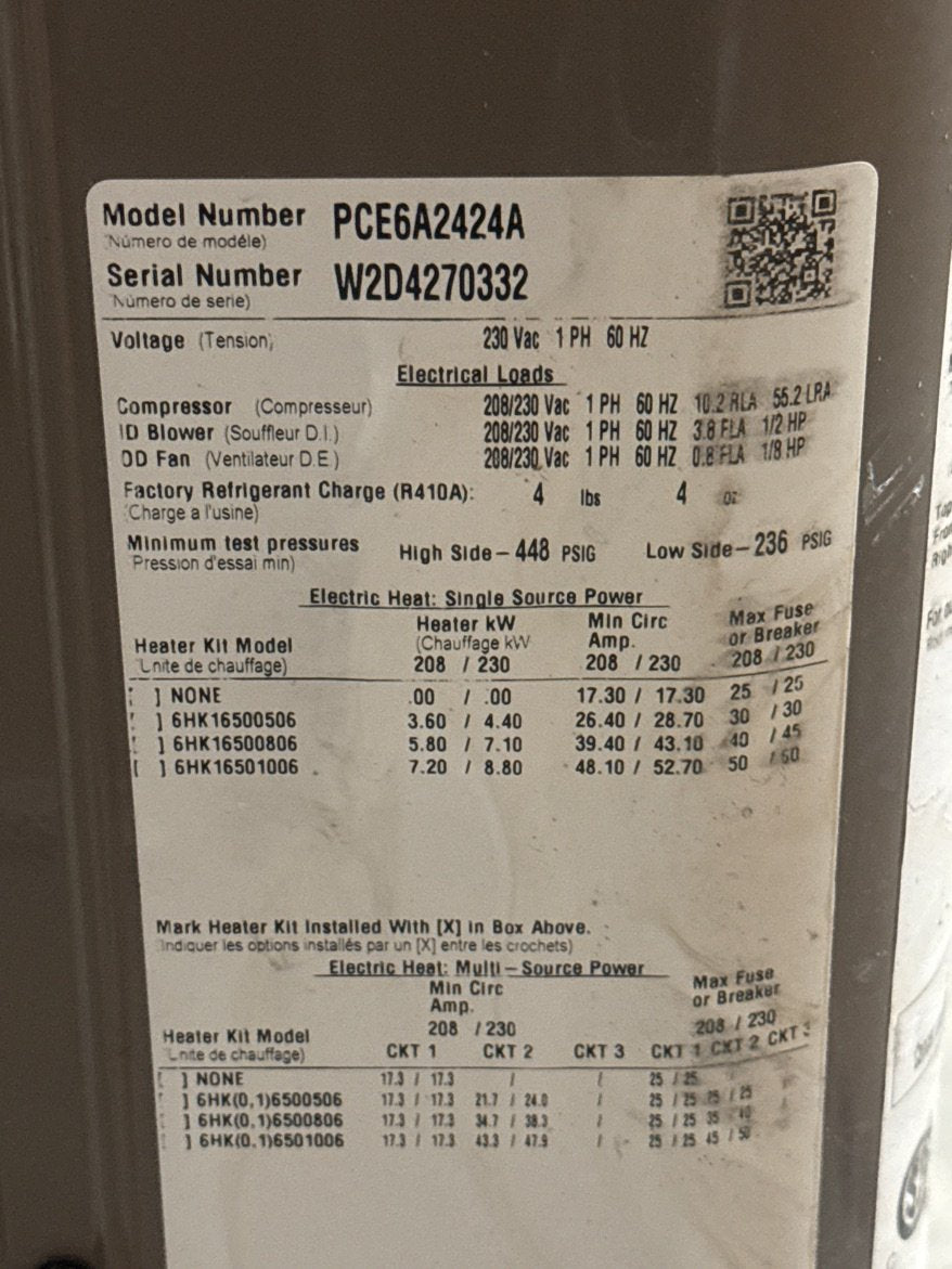 3.5 Ton Single-Stage Convertible Packaged Heat Pump Unit, 14 SEER, 208-230/60/1, R410A